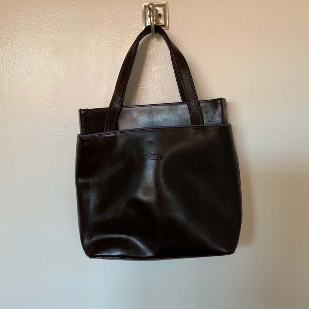 Longchamp Dark Brown Purse w/ Blue/Grey Interior